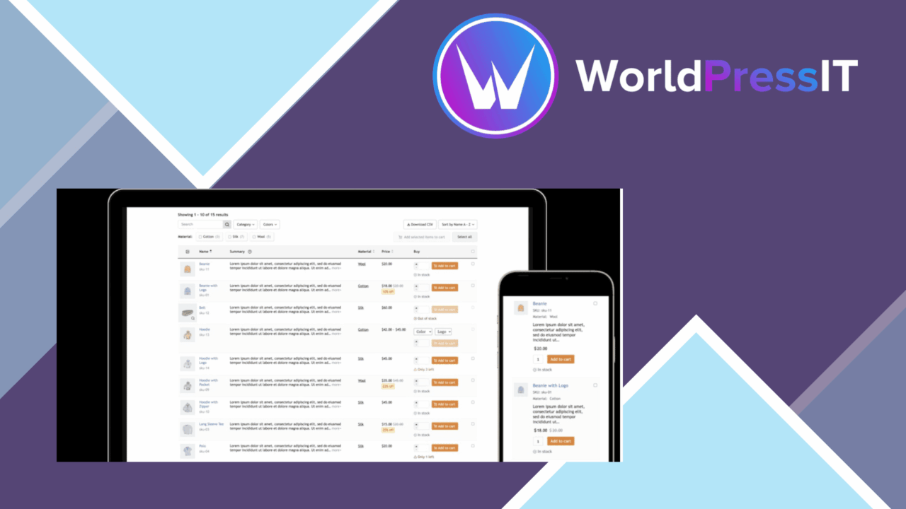 WPC Product Table for WooCommerce screenshot